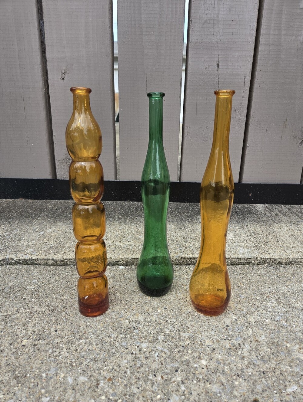 Vintage Mid-Century Modern Art Glass Bud Vase Trio Amber & Green 12" Tall Retro - Picture 2 of 5